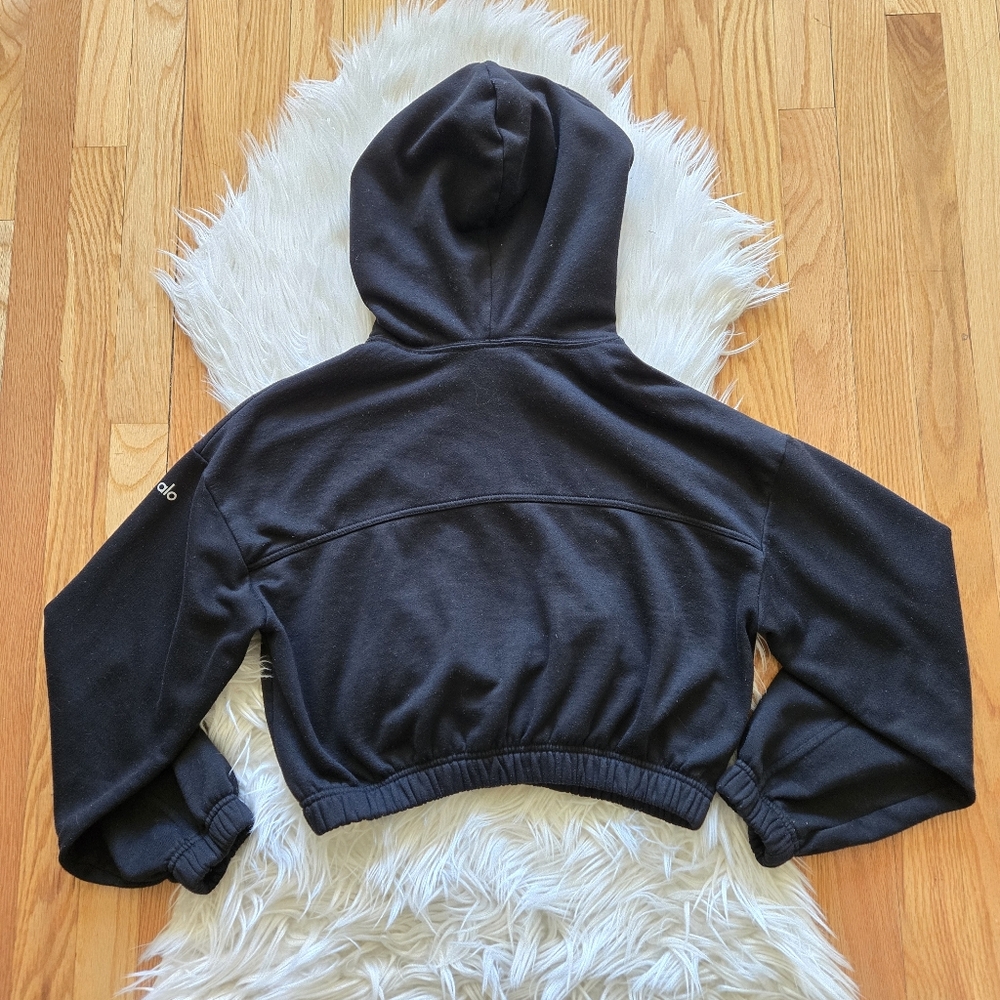 Alo Yoga Black Stadium Quarter Zip Cropped Hoodie - Picture 3 of 3